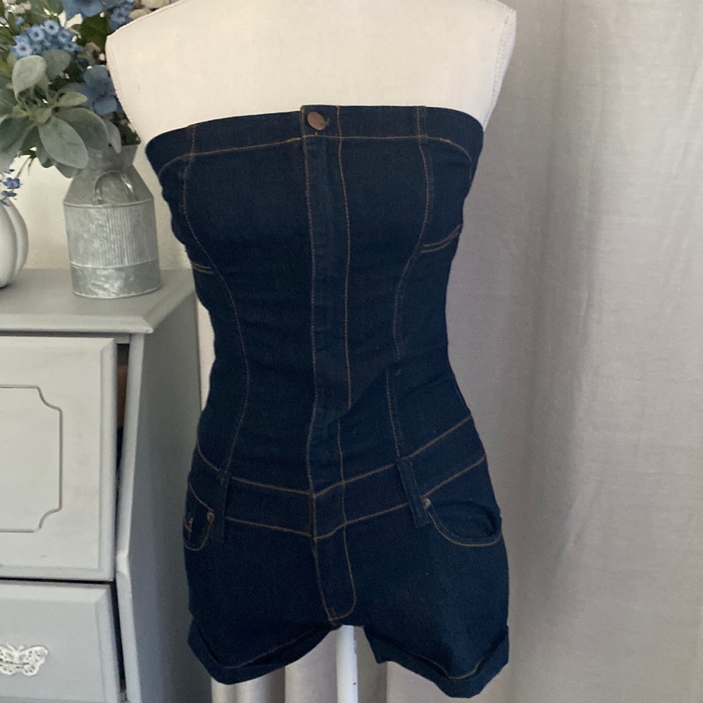 Demin strapless romper
